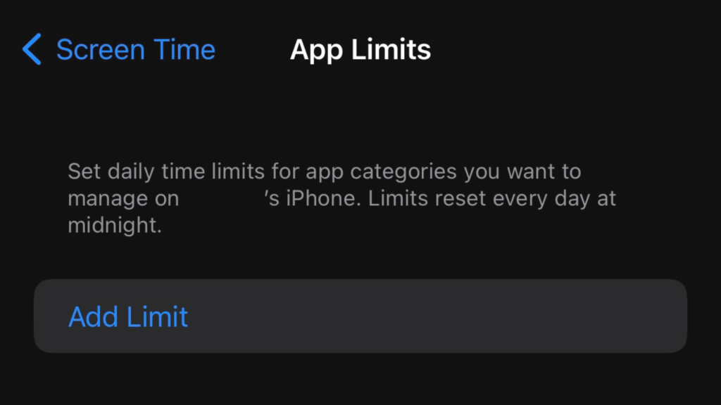 App limits setting to set time limit on social media for iPhone
